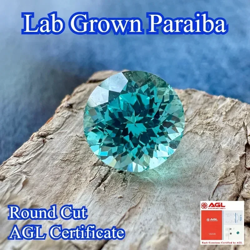 Laborgezüchteter Paraiba-Edelstein im Rundschliff für DIY-Schmuckherstellung, Einlage für Ring, Halskette, Armband, Wählbares Zertifikat
