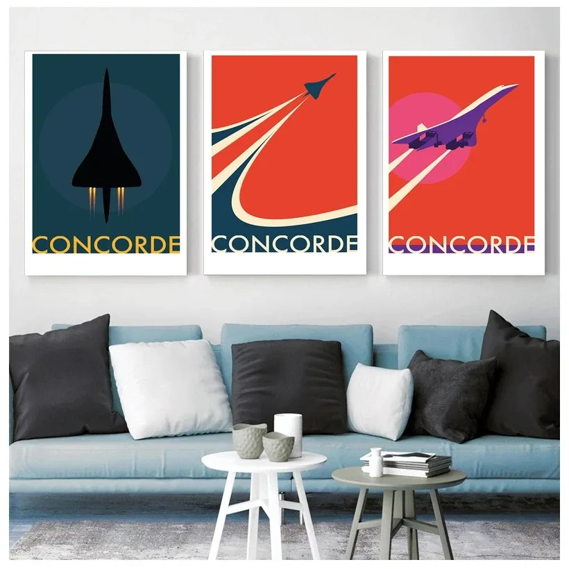 Retro Concorde Flying Flag Posters and Nordic Printed Canvas Printed Cartoon Art Pictures Decorate Children's Rooms