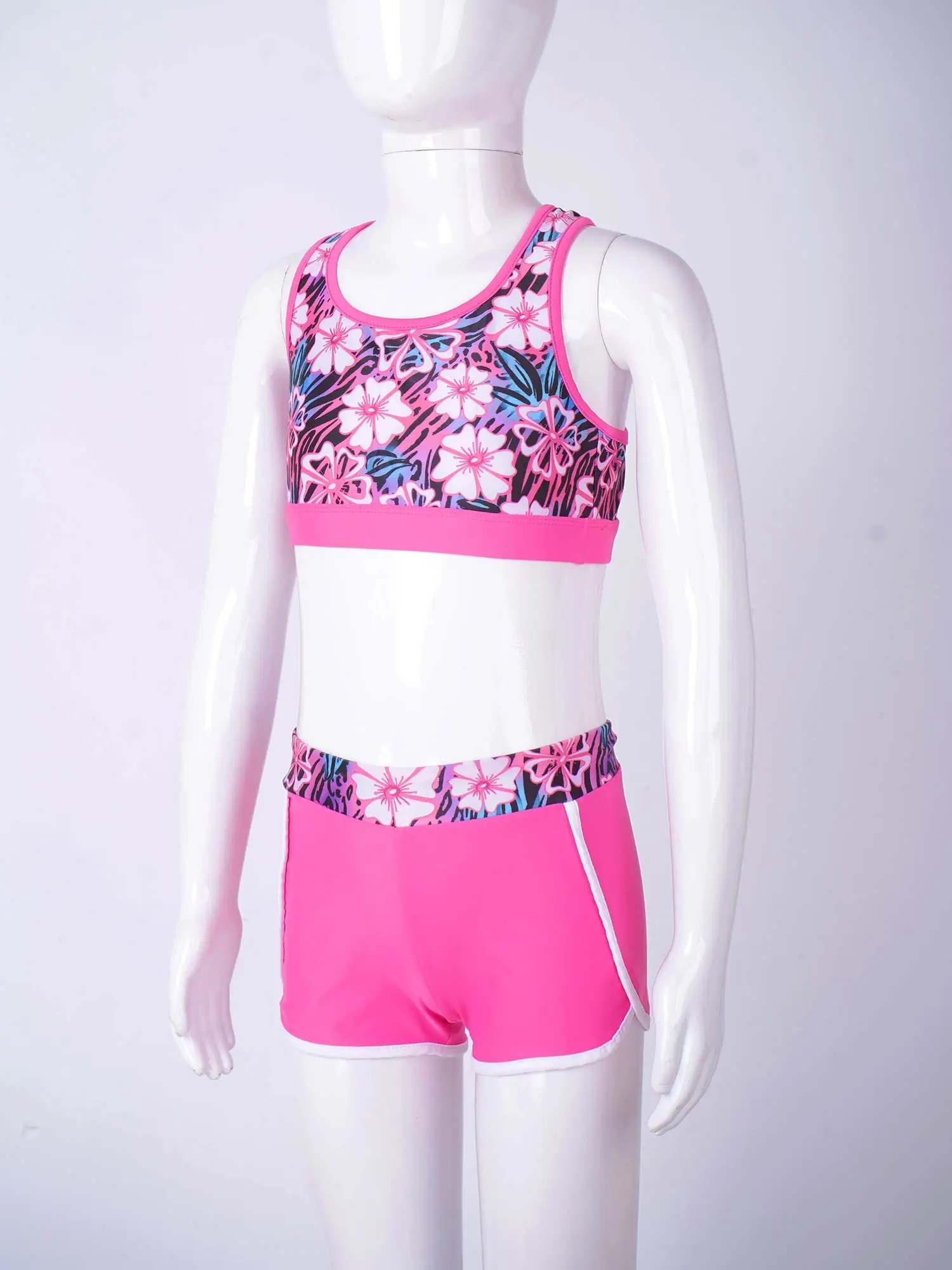 بدلة سباحة مطبوعة للأطفال البنات ملابس شاطئ بلا أكمام مع شورت تانكيني طقم ملابس سباحة بدلة استحمام #5