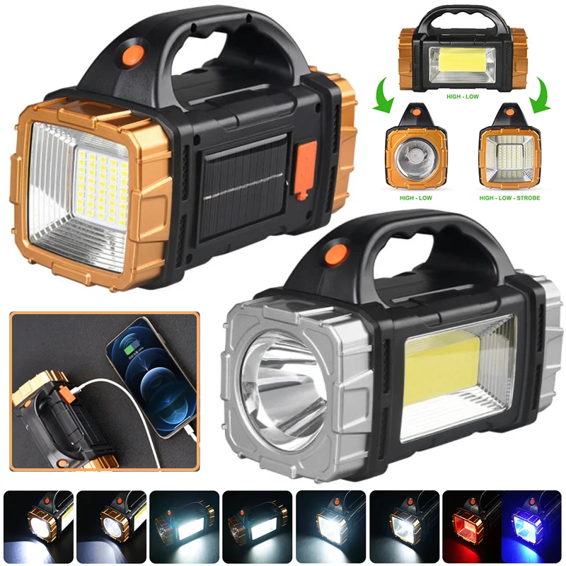 Solar Flashlight Hand-held Searchlight Large Capacity Emergency Camping Lantern Portable Electric Spotlight Lighting Lantern