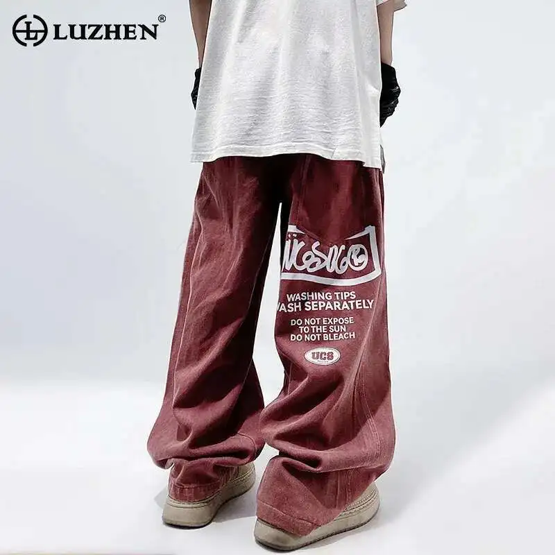 

LUZHEN 2025 New Personalized Letter Printed Baggy Jeans Men's Fashion Original High Street Straight Wide Leg Denim Pants LZ8505