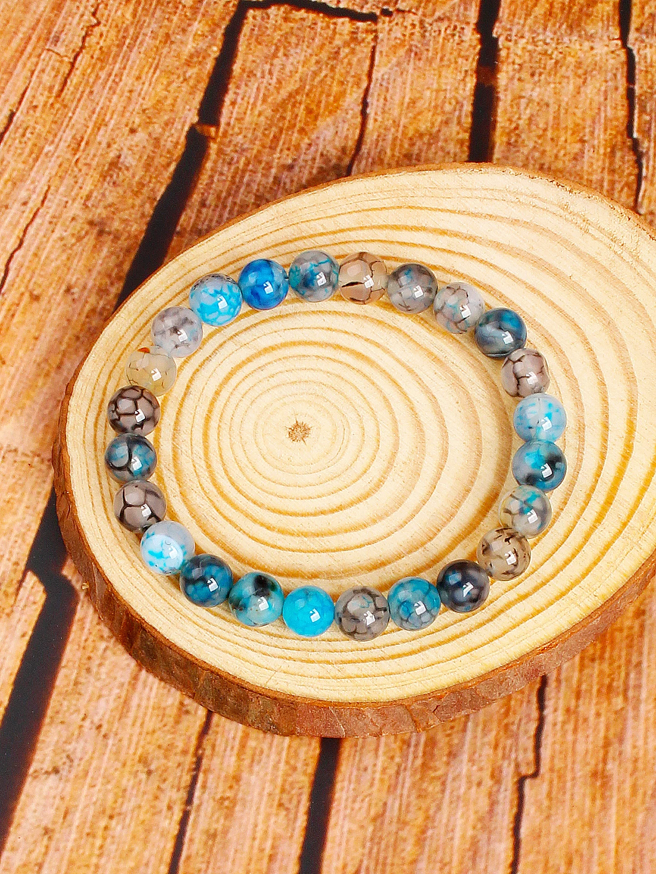 Natural Blue Black Dragon Vein Agate Bead Bracelet for Protection Energy Balance Courage Strength Spiritual Healing Jewelry Gift
