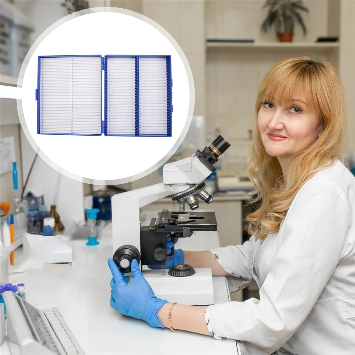 RUAI  Royal Blue Plastic Rectangle Hold 100 Microslide Slide Microscope Box