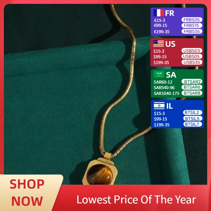 

Vintage Jewelry Wedding Pendant Necklace Gold Color Square Tiger Eye Natural Stone Chains For Woman Accessories Gift Trends 2025