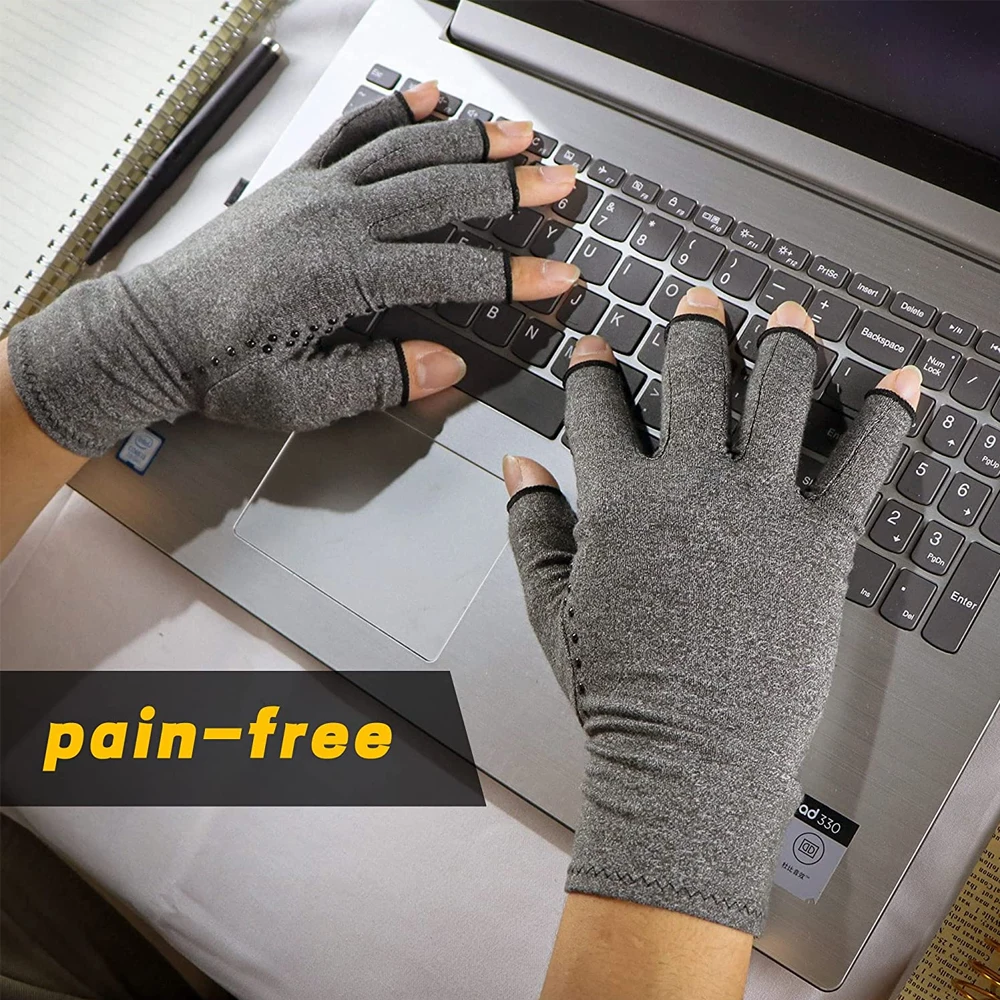 1Pair Arthritis Compression Gloves, Anti-Slip Glue dot Gloves for Work, Compression Gloves for Carpal Tunnel Pain, for Women/Men