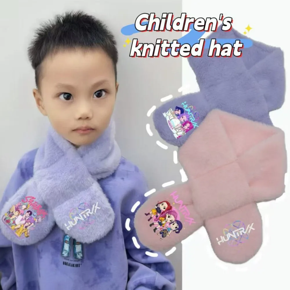 3개 세트 K-팝 어린이 소녀용 따뜻한 니트 데몬 세트 패션 모자 스카프 장갑 겨울용 캐주얼 생일 선물 액세서리