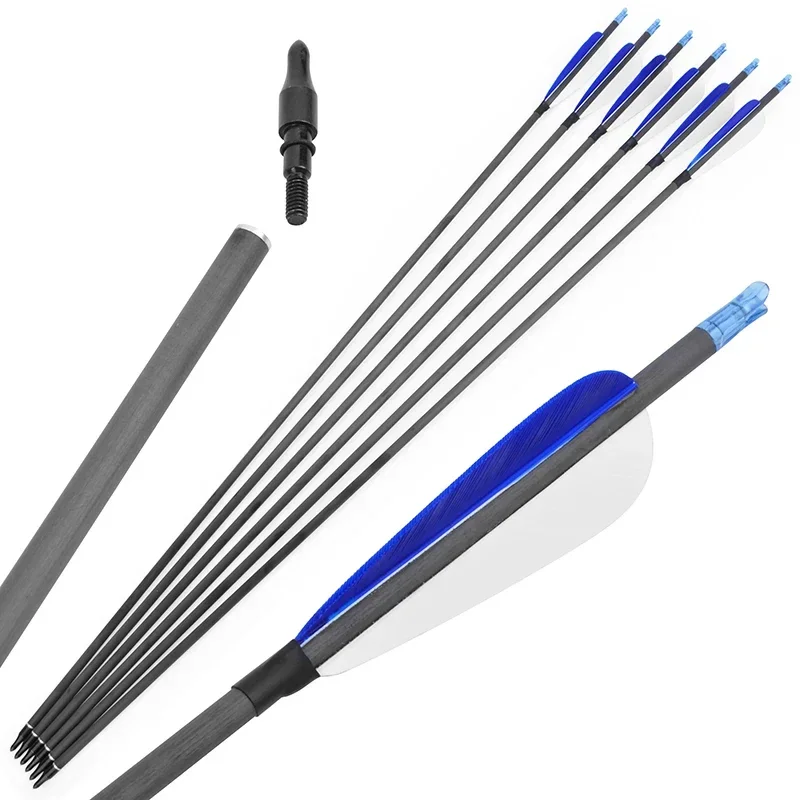 

30" Spine 600 Archery ID6.2mm Pure Carbon Arrows Shafts 4" Natural Feather Bow and Arrow Shooting Hunting Accessories