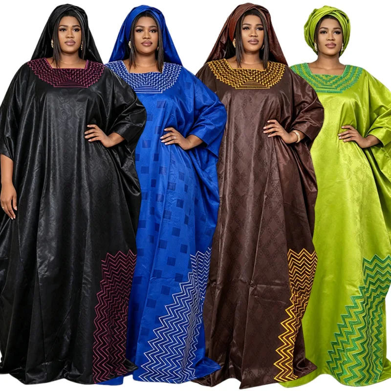 African Plus Size Dress With Hijab Women's Clothing Scented Jacquard Fabric Dashiki Diamond Wedding Evening Maxi Long Dresses