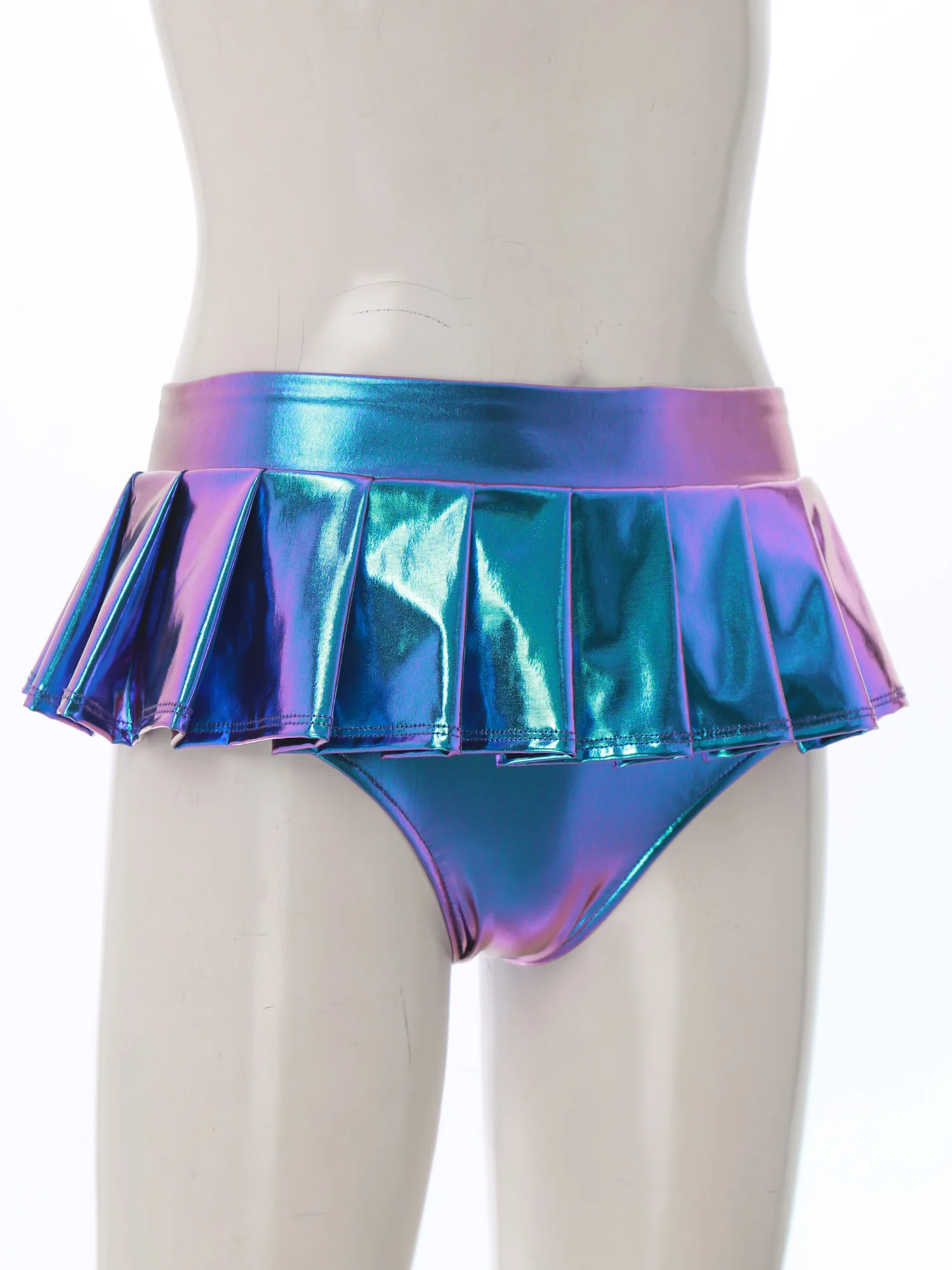 Mini jupe métallique brillante pour femmes, ourlet plissé pour vêtements de danse de fête Rave