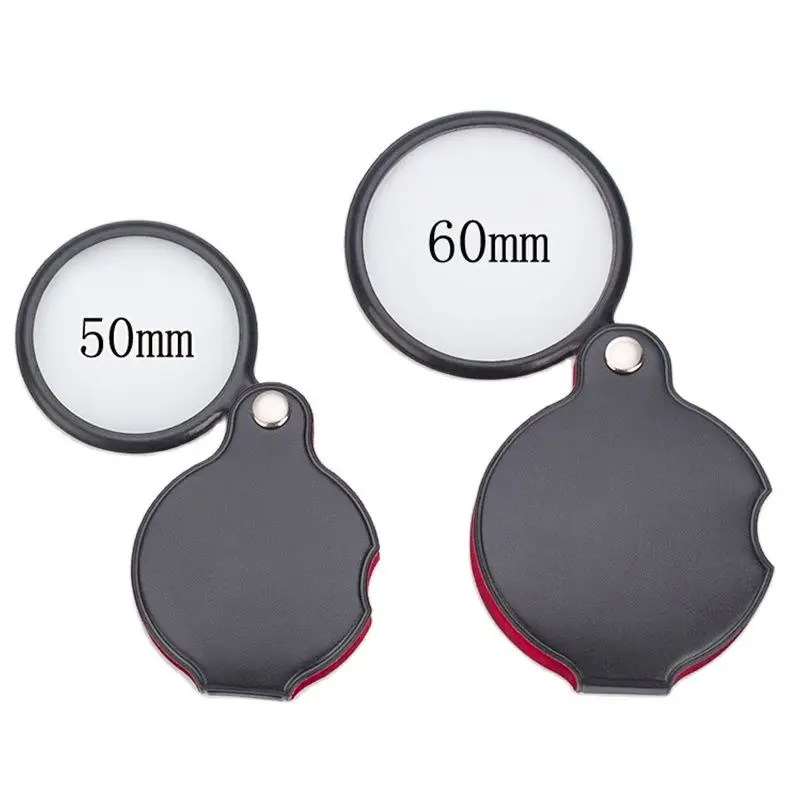 50/60mm Mini Magnifying Glass 6/8X Folded Leather Case Portable Handheld Read Newspaper Jewelry Gift Single Glass Lens