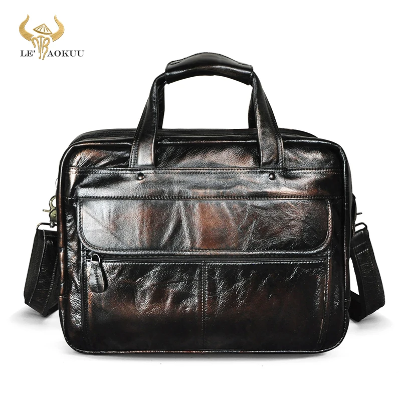 Men Oil Waxy Leather Antique Design Business Briefcase Laptop Document Case Coffee Attache Messenger Bag Tote Portfolio 7146