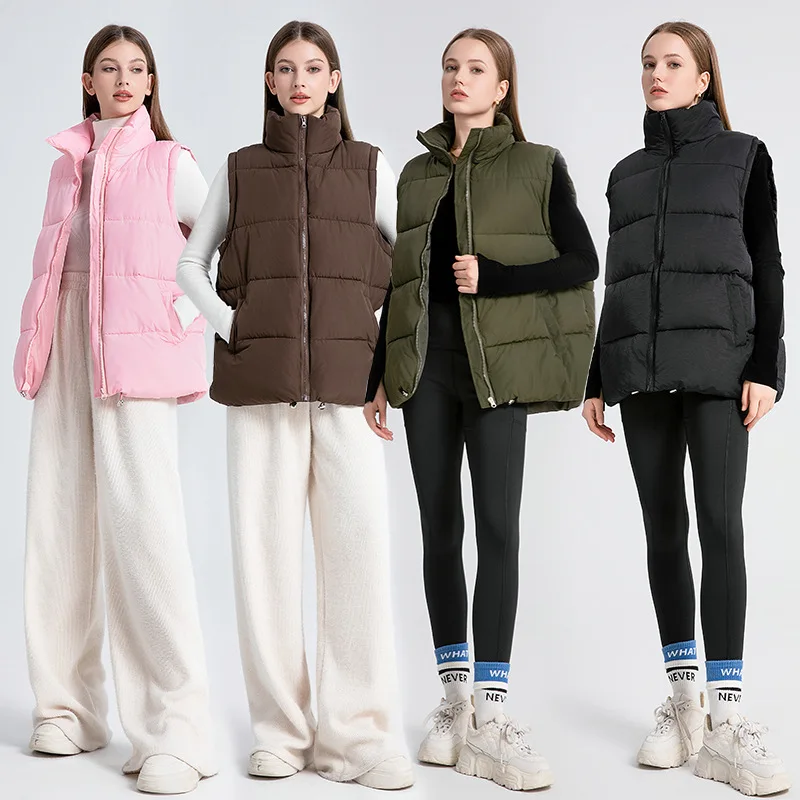 

Warm Outerwear Casual Belt Sleeveless Winter Women Vests Jackets Women Fashion Autumn New 2025 Stand Collar Elegant Down Coats