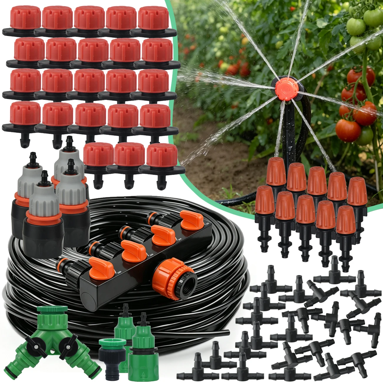 Garden 5-30M Drip Irrigation Automatic Watering System Kit 1/4'' Hose Sprinkler for Bonsai Pot Plant Flower Vegetable Greenhouse