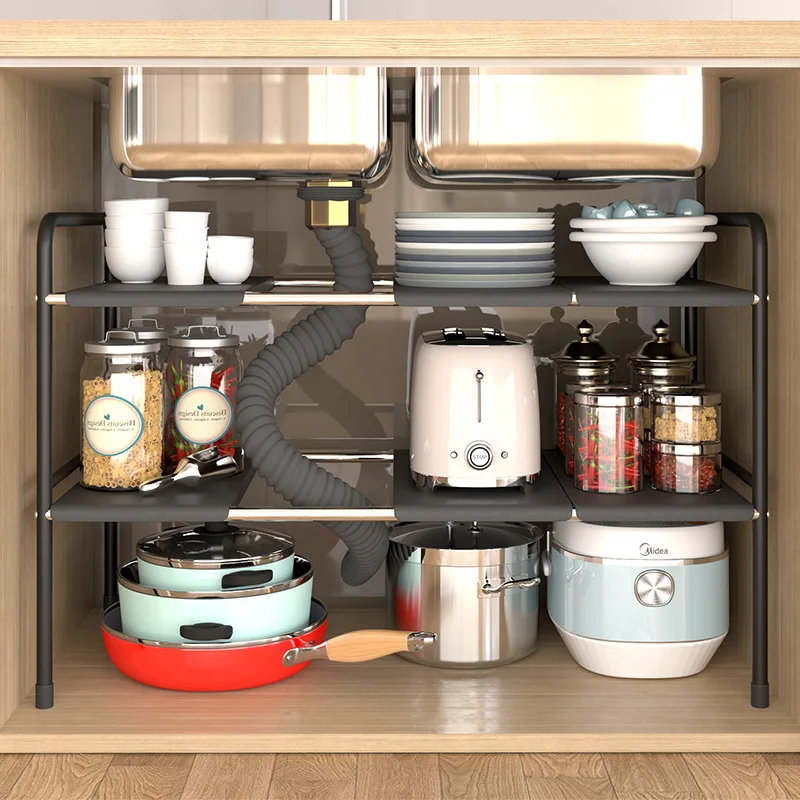 

Expandable Kitchen Under Sink Shelf Flexible Layered Rack Cabinet Organizer Sundries Telescopic Holder Spice Rack Pot Storage