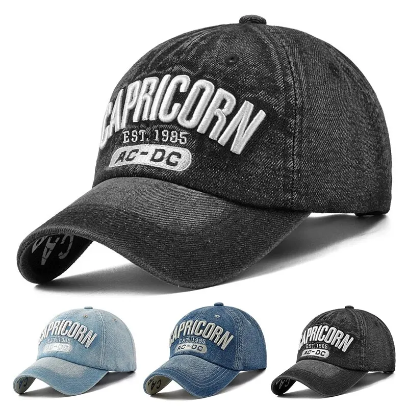 Unisex CAPRICORN Letter Embroidery Wash Baseball Caps Spring and Autumn Outdoor Adjustable Casual Hats Sunscreen Hat