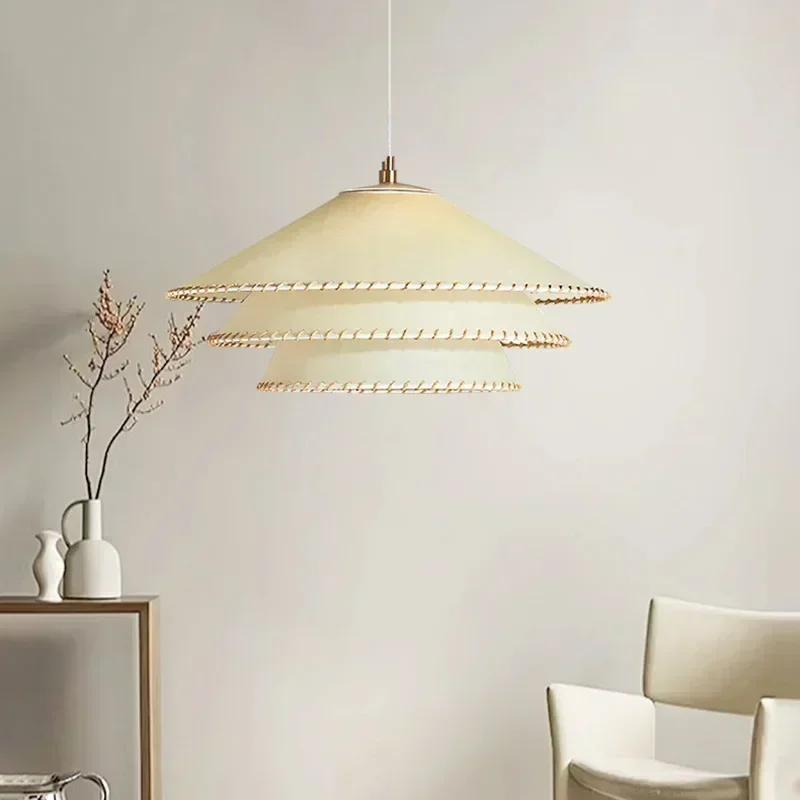 Nordic Minimalism Suspend Led Pendant Lights Wabi Sabi Parchment Dining Room Hanging Lamp  Home Decor Lamp Bedroom Lamp ;