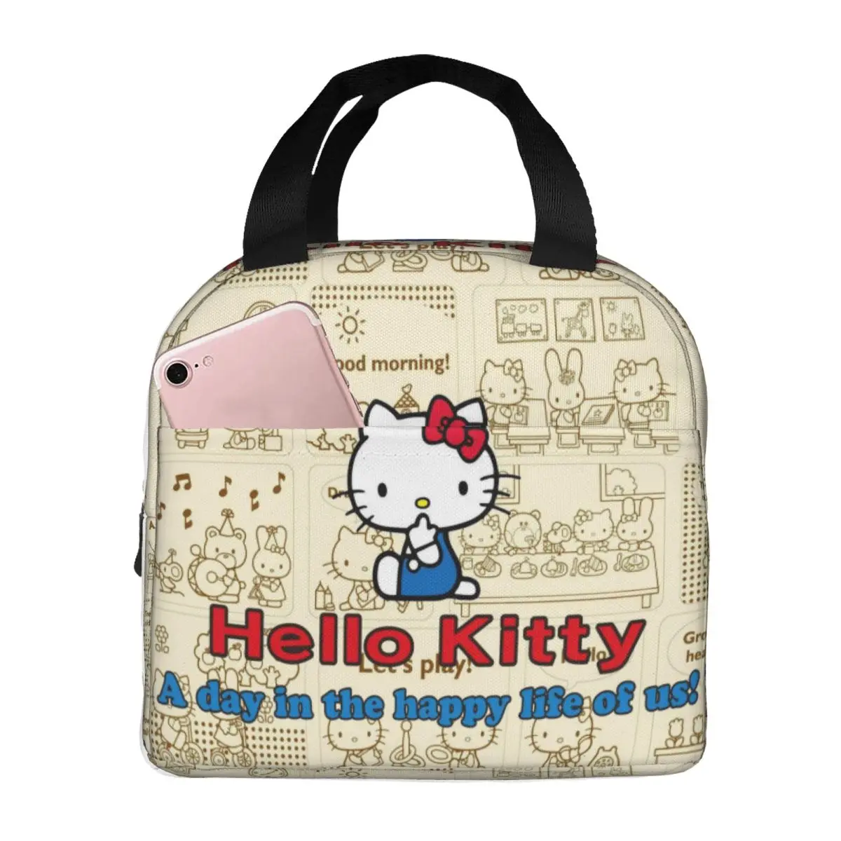 

Funny Hello Kitty Kawaii Product Insulated Lunch Bag For Picnic Food Container Portable Thermal Cooler Lunch Boxes