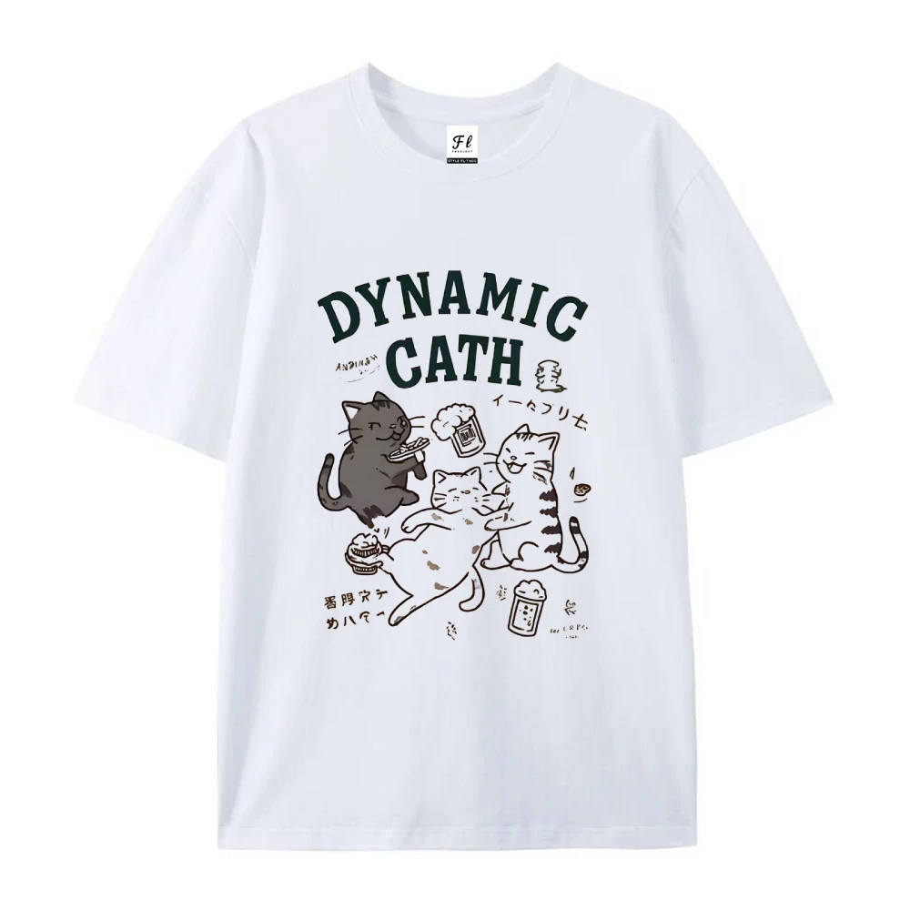 Dynamiczna Koszulka Graficzna z Słodkimi Kotami dla Kobiet i Mężczyzn w Stylu Vintage Retro Y2K, Modna, Cała Bawełniana, Oddychająca, Idealna na Lato