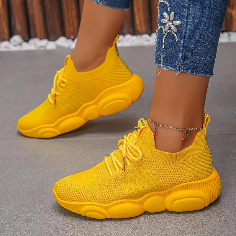 Women's Sneakers New Trendy So - огляд і ціна Knit Fabric Lace Up Sneakers