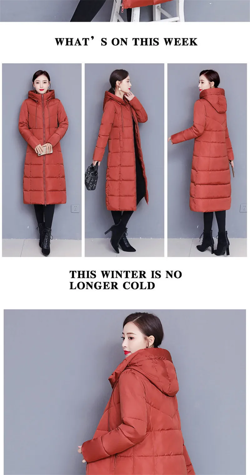 Winter 2023 New Down Cotton-Padded Jacket Long Loose Fashion Coat Thickened Outerwear Warm Zipper Hooded Solid Color Overcoat