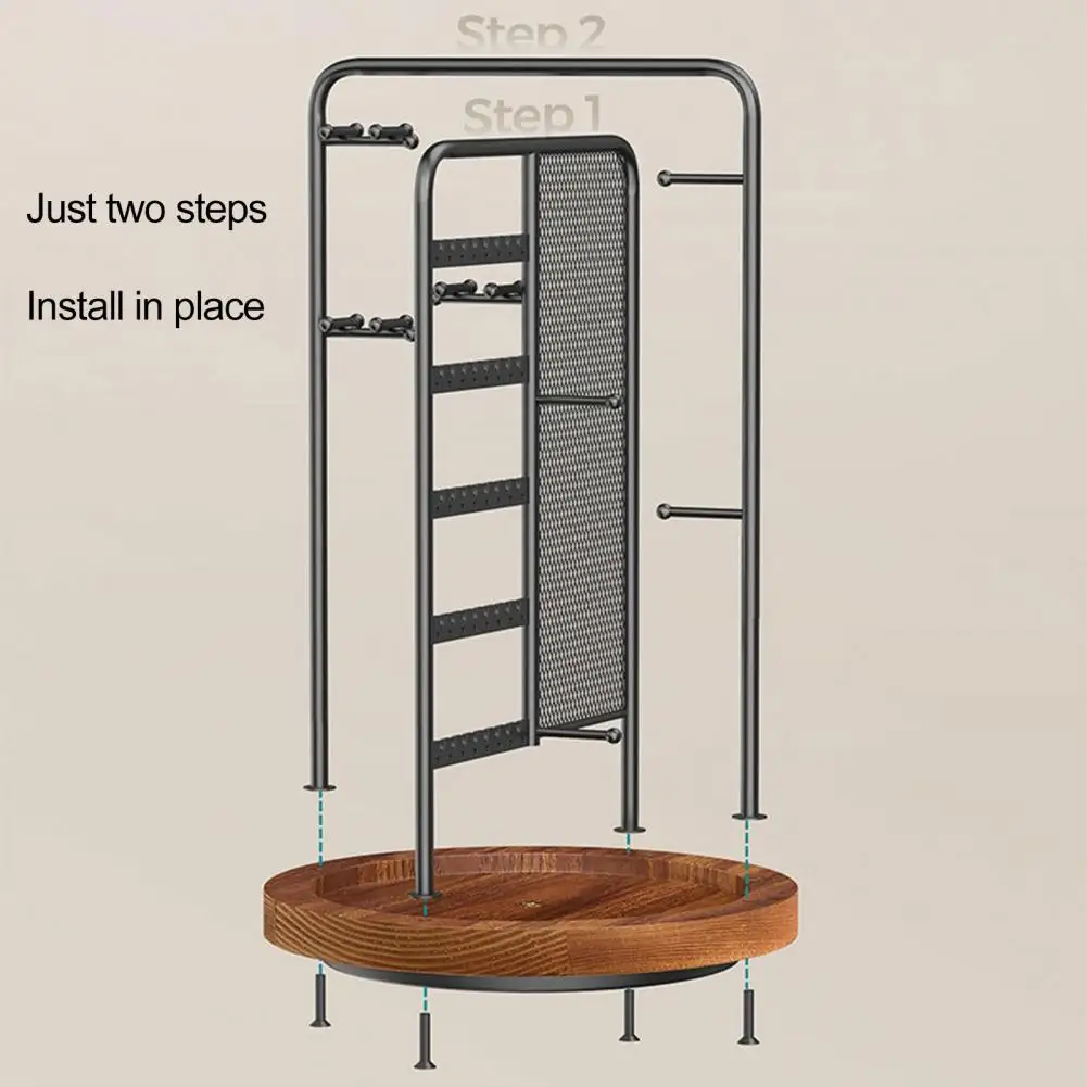 Rotating Jewelry Storage Rack Elegant Multi-layered Jewelry Display Stand with Rotating Design Wooden Base for Necklaces