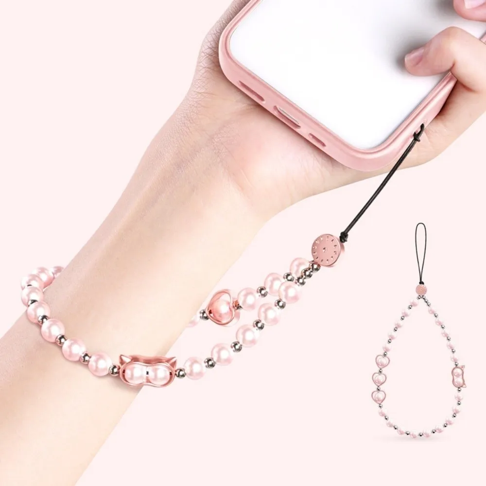 

Ins Cat Eye Beaded Phone Lanyard Wrist Strap Handmade Pearl Phone Chain Anti Loss Sling Colorful Cellphone Charm Girls Women