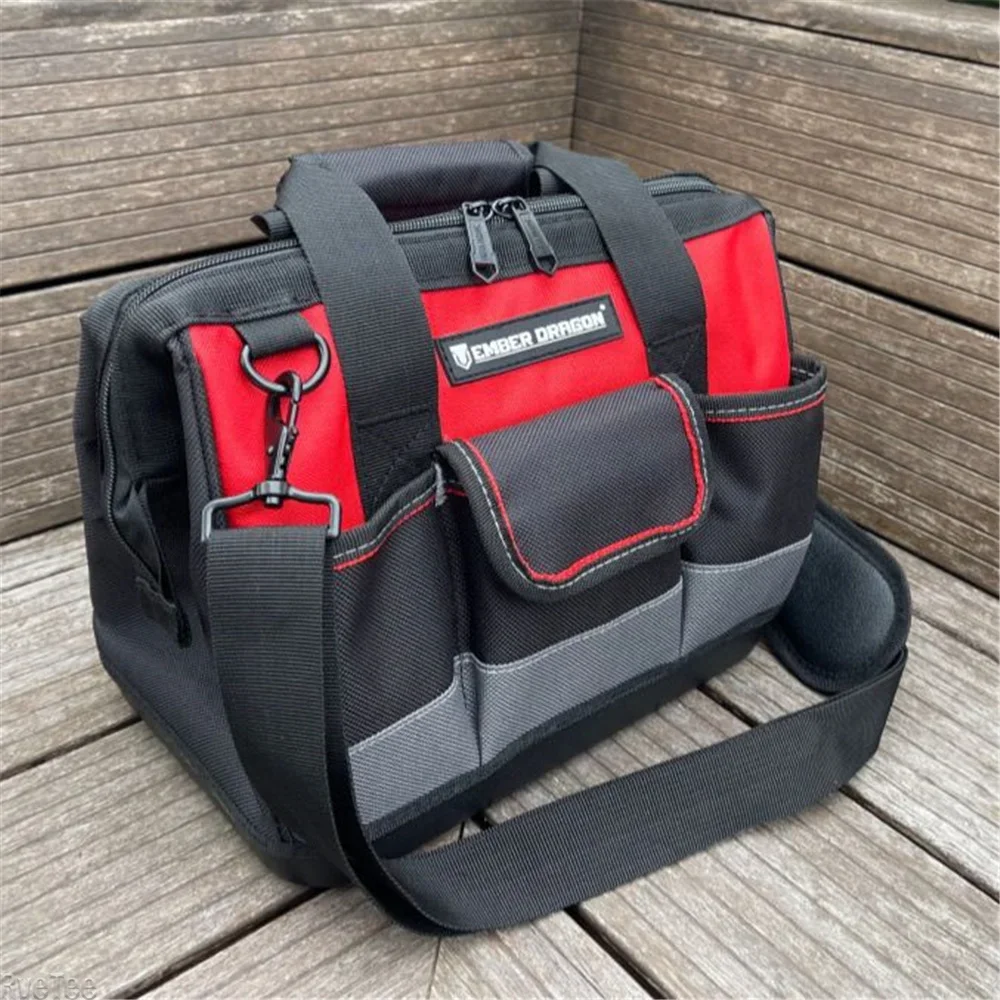 Tool Bag For EMBER DRAGON 12in Plastic Bottom Multiple Pockets Shoulder Strap Electrician High Quality