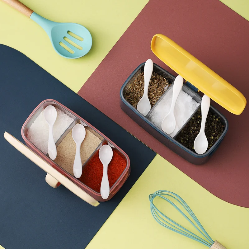 Plastic Seasoning Box Nordic Spice Jar Household with spoon Condiment Container Various Styles Kitchen Seasoning Box Salt Shaker