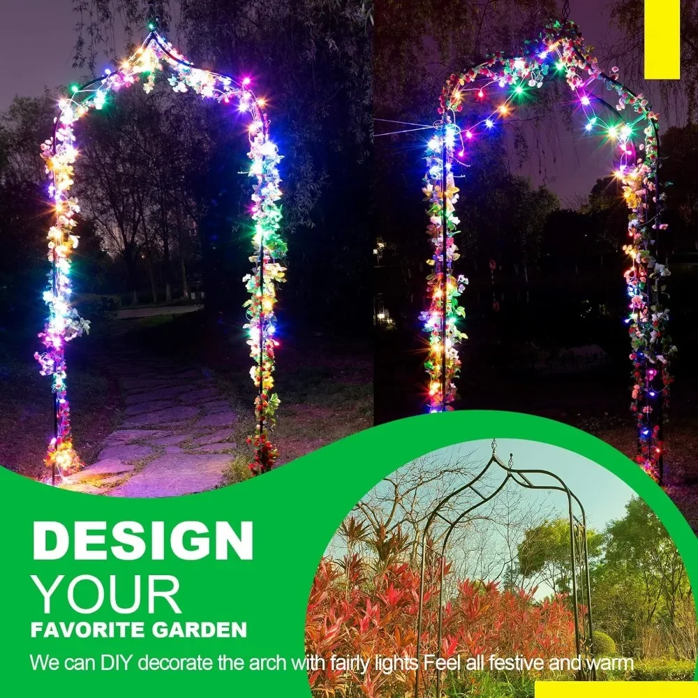 تعريشة قوس الحديقة مقاس 14.2 بوصة طول × 46.5 بوصة عرض × 98.4 بوصة ارتفاع، أربور حديد أسود، تعريشة أربور للفناء لنباتات التسلق المختلفة باللون الوردي والخارجي #5