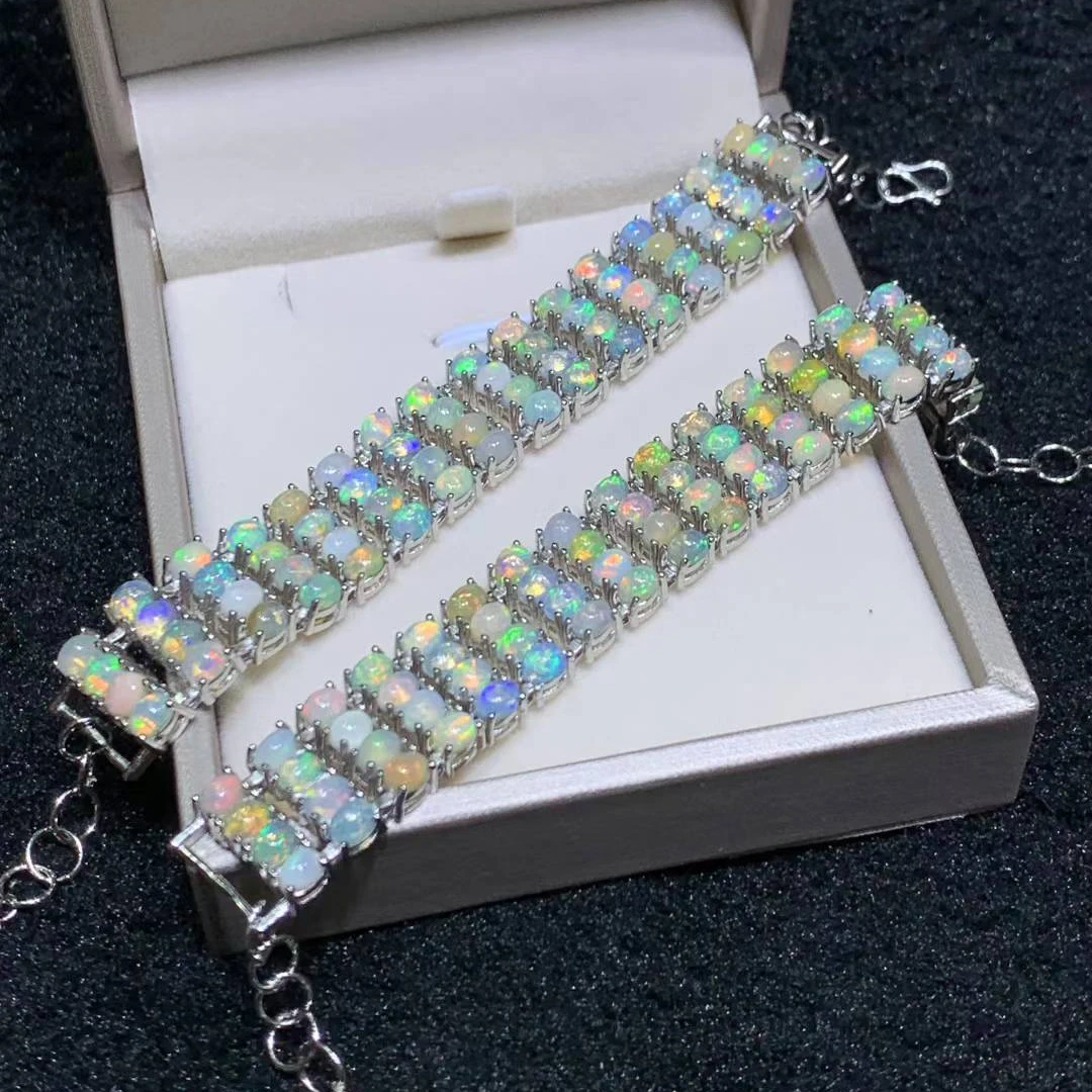 Luxury Natural Opal Multi Row Bracelet 925 Silver Good Quality Ethiopian Blacke Opal Gemstone 3*4mm for Women Party Jewelry Gift view 3