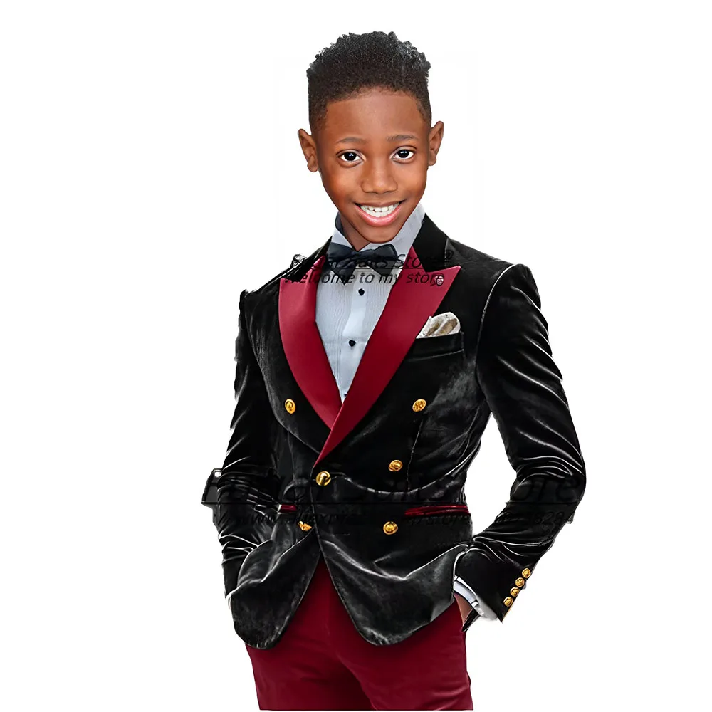 

Black Velvet Wedding Suits For Boys Slim Fit Double Breasted Prom Tuxedos 2Pcs Sets Classic Boys Blazers Ropa Hombre