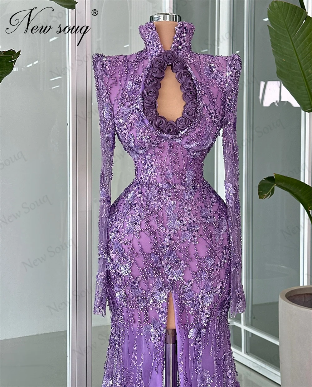 Oriente médio roxo vestido de baile alta pescoço frisado vestido de cocktail de aniversário plus size dubai cristais festa vestidos de noite personalizado