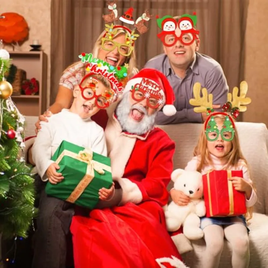 18Piece Christmas Headbands and Glasses Frame Set with 18 Cute Designs Exquisite Decoration Accessories Perfect for Hol