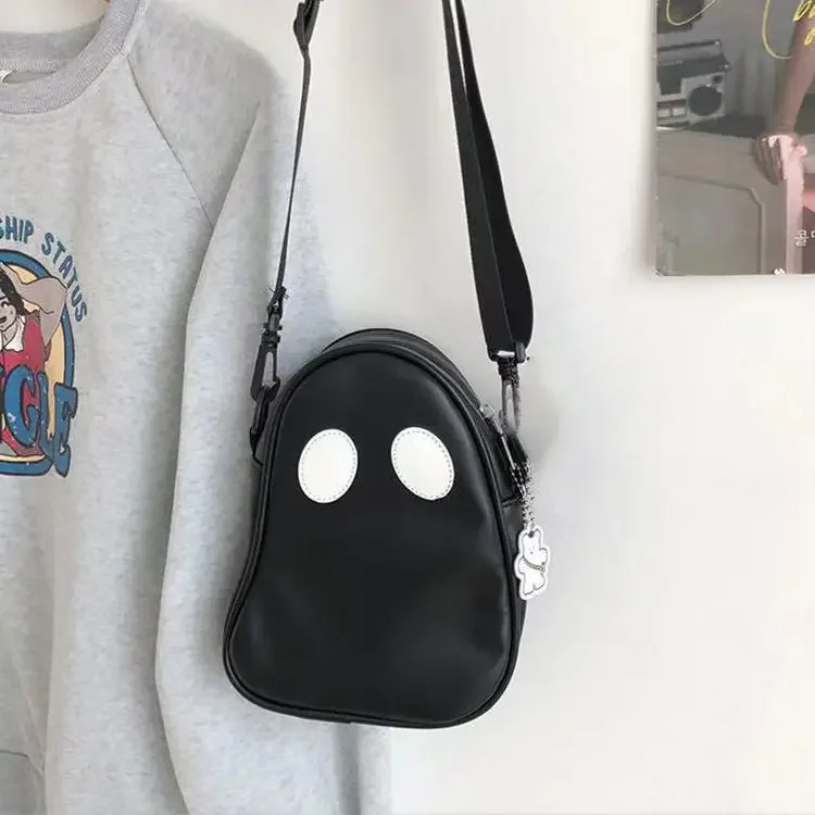 Bolso fantasma de estilo japonés para niñas, bolsos de hombro suaves con cremallera sólida, bolso cruzado informal de PU, Unisex