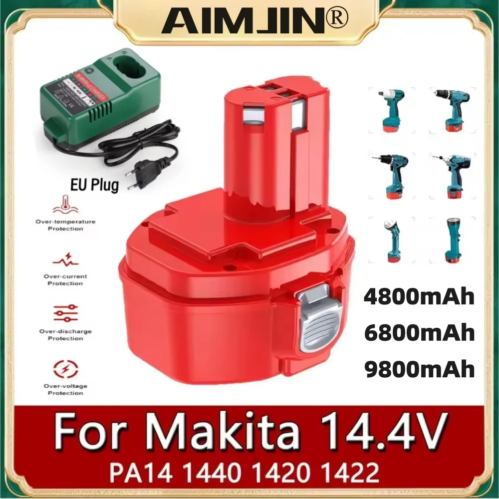 

For Makita 14.4V Battery Compatible with PA14 1422 1433 1420 6281D 6280D 6337D Ni-MH Rechargeable Batterie 4.8/6.8/9.8/12.8Ah