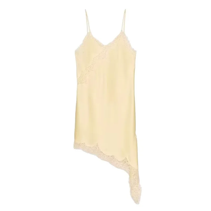 Irregular Hem Dress for Women 2025 Summer New Fashion Sexy Pure Design Party Dress Women's Lace Hollow Out Sling Mini Dress