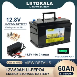 Genuine LiitoKala 12v 60AH LiFePO4 Battery 12.8v Lithium Power Batteries 4000 Cycles for Car lighter Solar Wind +14.6V