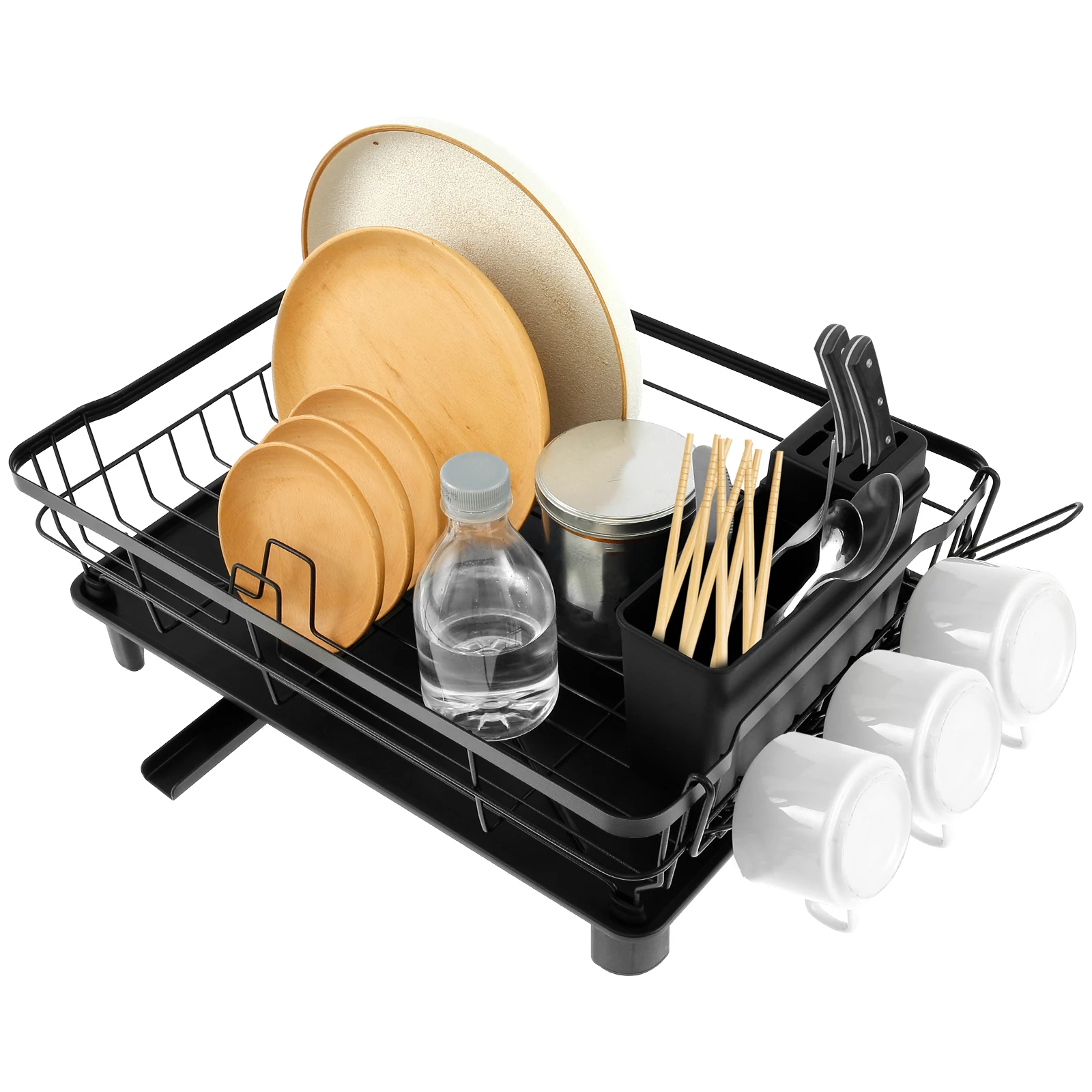 

Dish Drying Rack with Swivel Drainage Spout Stainless Steel Dish Drainer with Cutlery Holder Efficient Draining Dish Rack