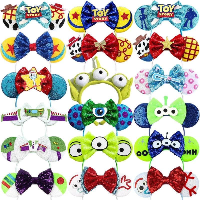 Disney Toy Story Ears Headbands Girl Cosplay Woody Buzz Lightyear Hairband Kid Sequins Bow Headwear Women Alien Hair Accessories