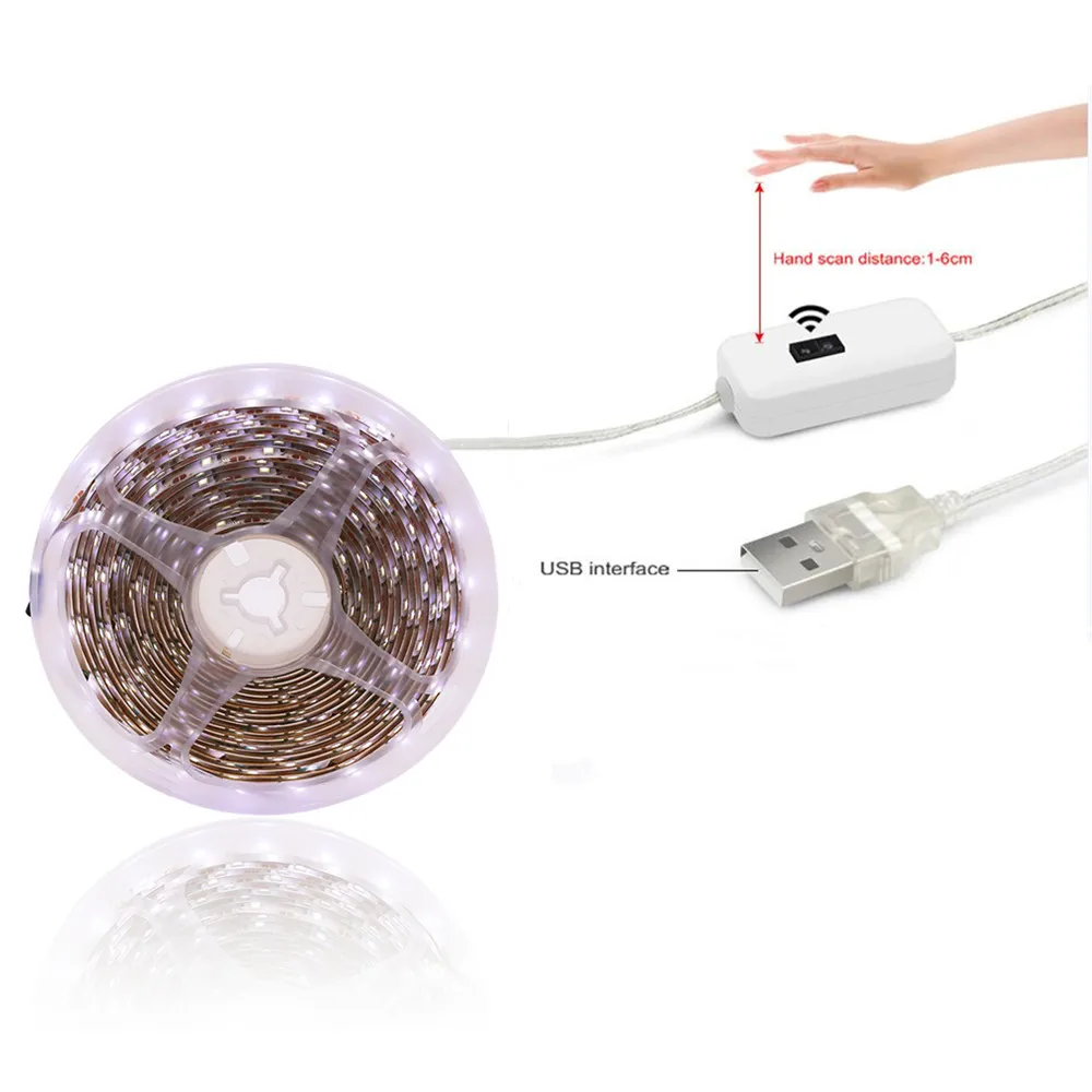 USB LED Strip Lamp SMD2835 5050 Flexible 60LED Light Tape Ribbon TV Desktop Screen Background Lighting Sensor Dimming Battery