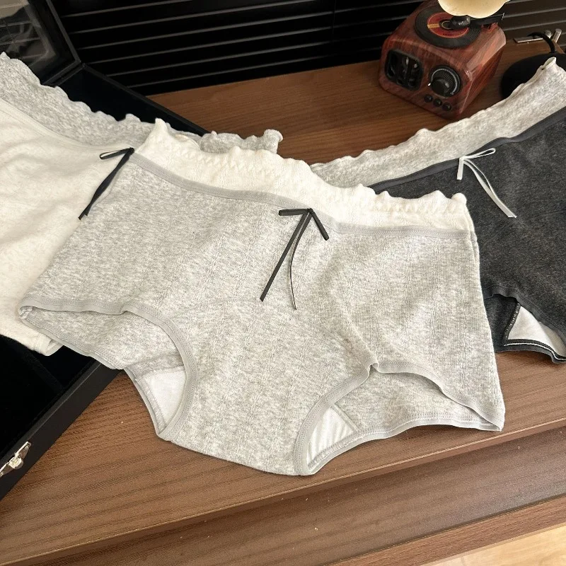 

SP & CITY корейское серое хлопковое женское нижнее белье со средней талией, дышащие бесшовные трусики с милым бантом, студенческие удобные повседневные трусы