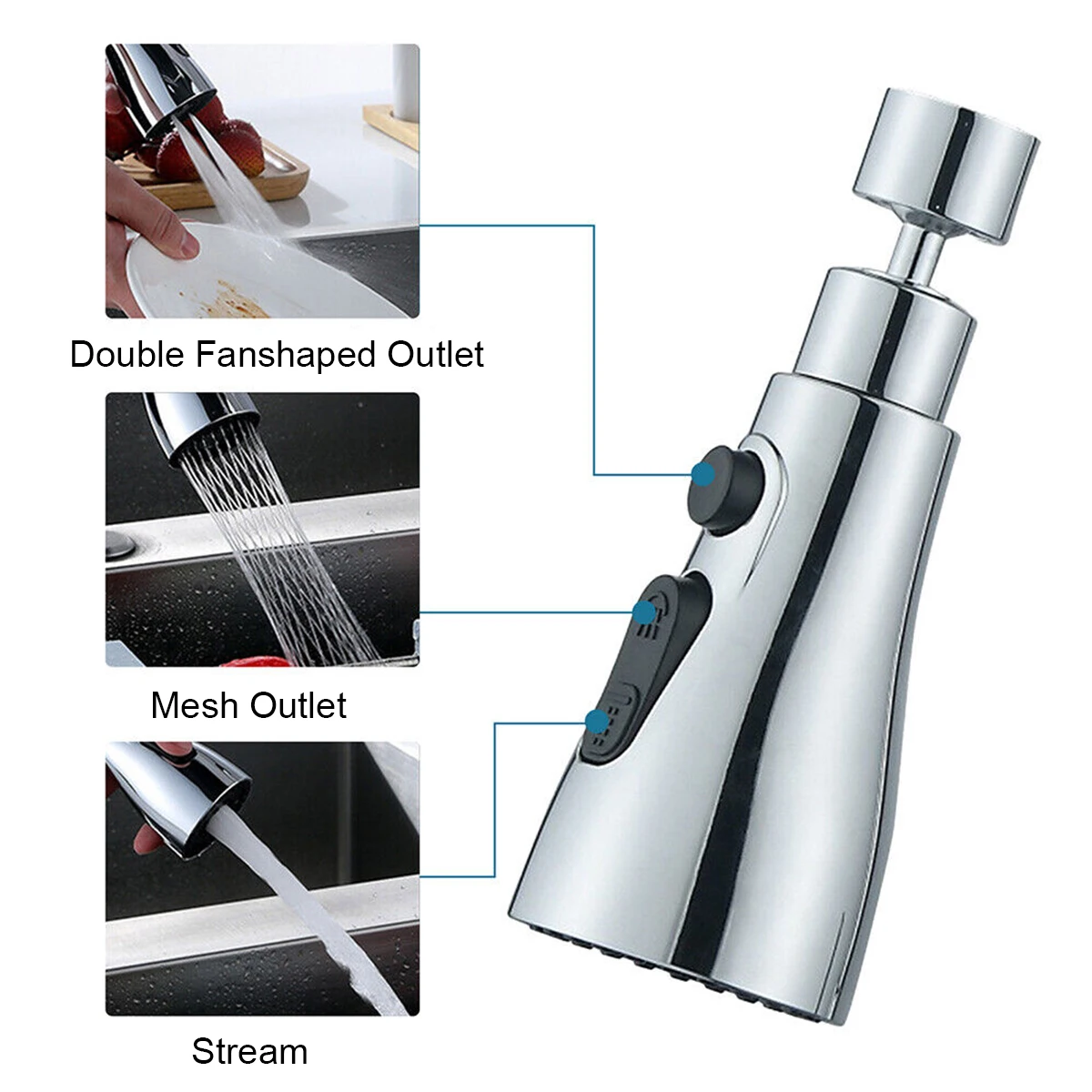 

Adjustable Faucet Extender Metal Alloy,Three Modes,Head Water Saver Home Extended Shower Spray Filter