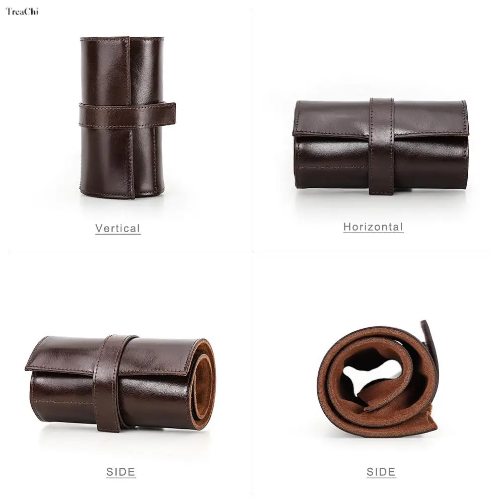 Simple Advanced 6-Digit Watch Roll Coffee Skin Frosted Leather Watch Storage Bag Handmade Roll Bag Travel Portable Watch Bag