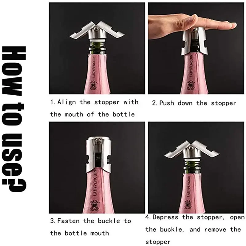 1PC Champagne Stopper Stainless Steel Champagne Bottle Sealer Sparkling Wine Bottle Plug Sealer Leak-Proof Bubble