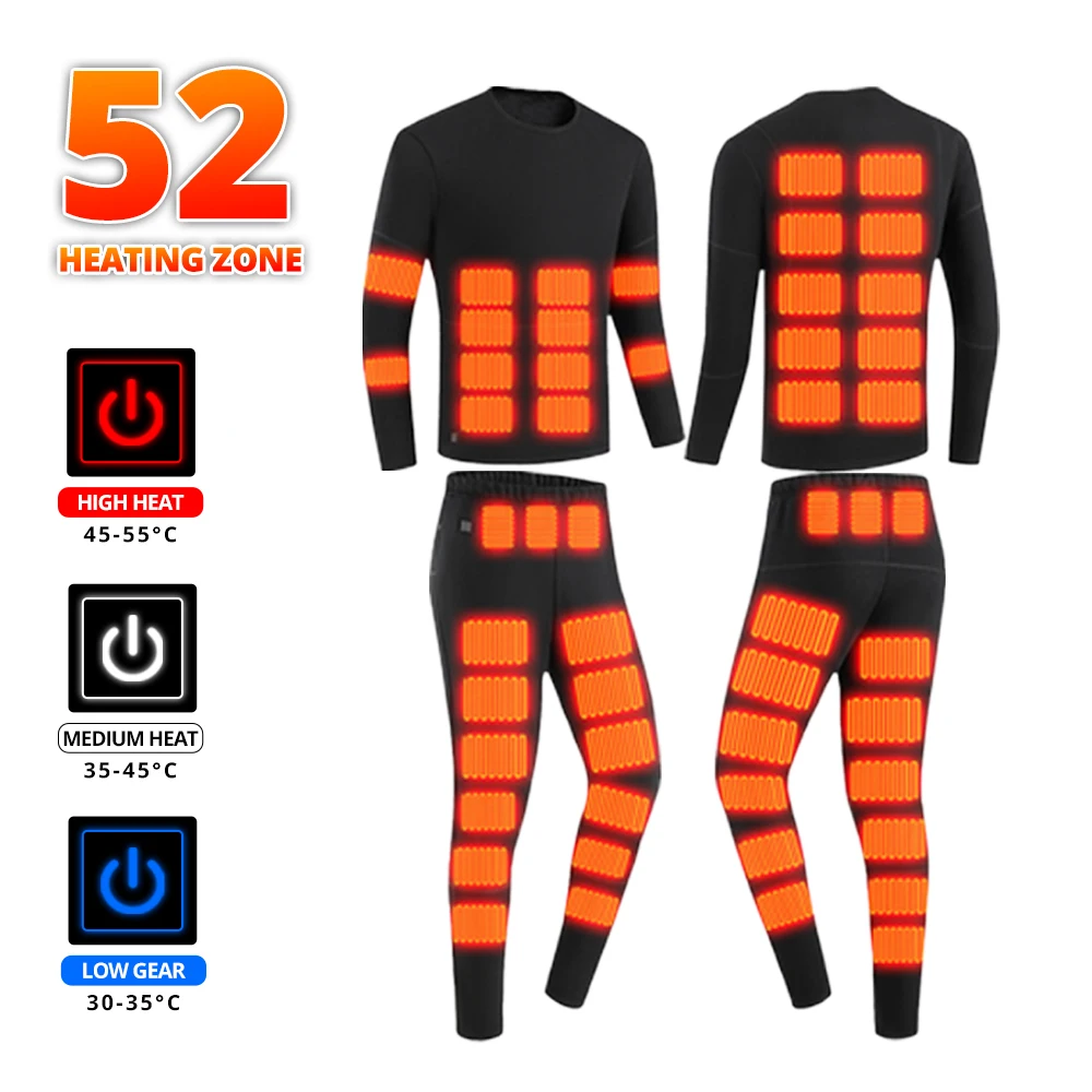 

52 Areas Heated Underwear Men Winter USB Electric Heated Thermal Underwear Women's Ski Self Heating Underwear for Fishing Hiking