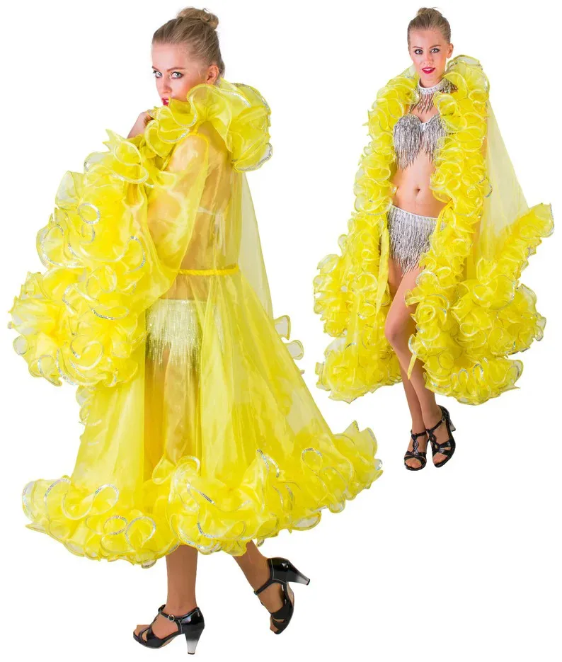 See Thru Organza Women Robe Maxi Dresses With Ruffles Trimmed Details Puff Sleeves Ankle Length Female Dress