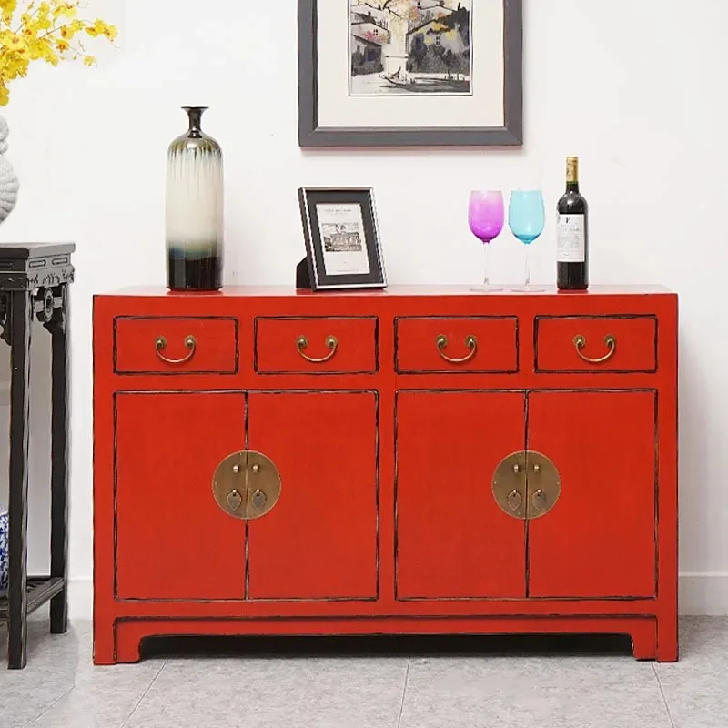 

Red side cabinet, entrance, foyer storage, solid color pantry, shoe cabinet, drawers