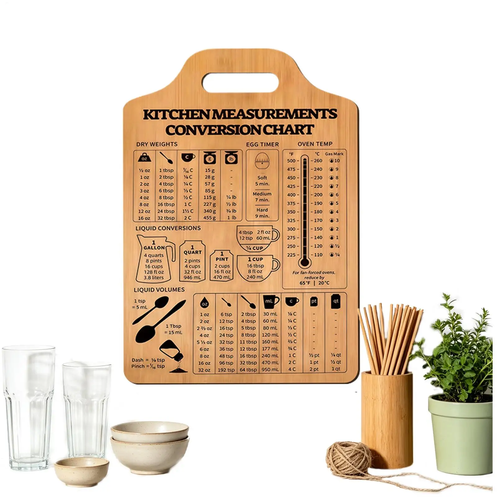Kitchen Conversion Chart Cutting Board Shaped Cooking Quick Reference Chart Decorative Cooking Aid Gadget Kitchen Wall Sign
