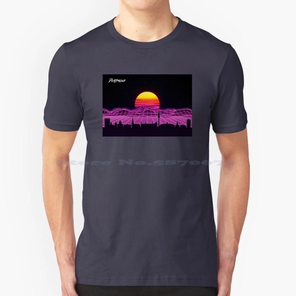 Dortmund Skyline Neon Nights T Shirt 100% Cotton Tee Soccer Football Germany Deutschland Dortmund City Dortmund Skyline