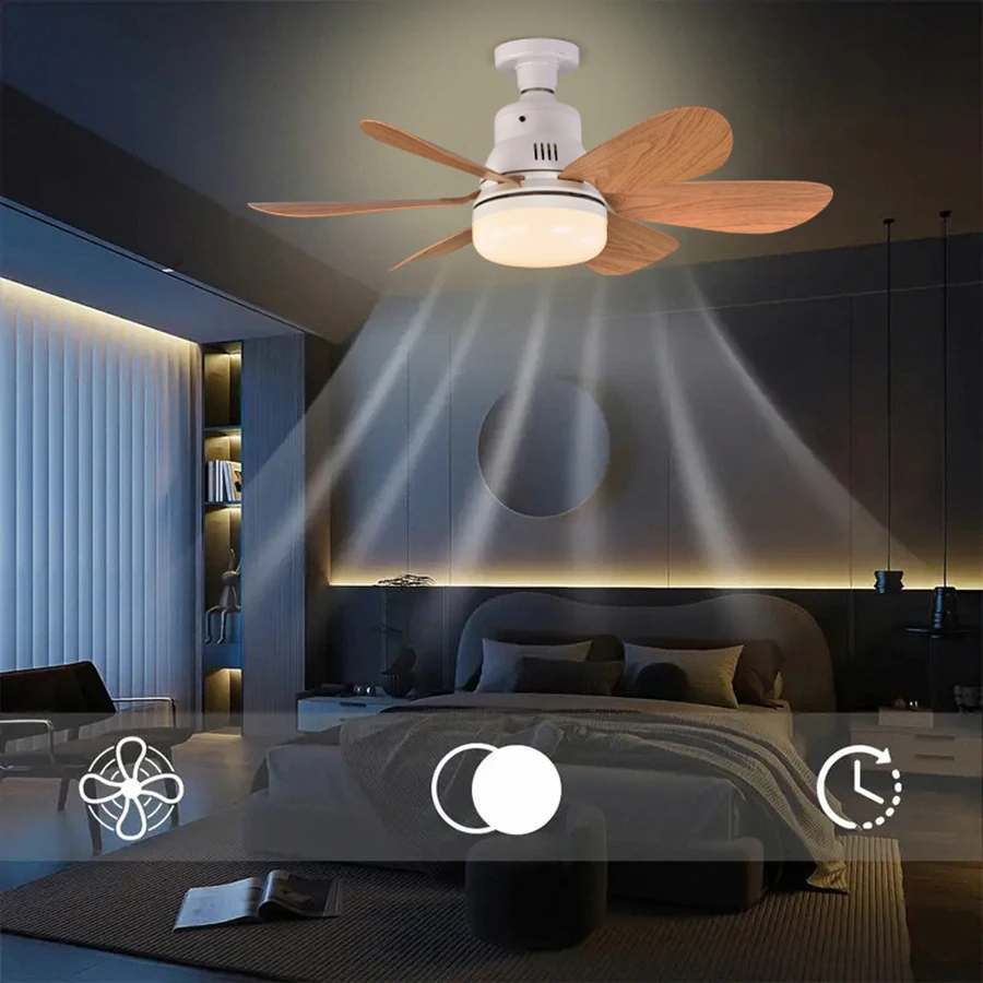 Ventilador de techo con luz led, soffito con luz, Enfriador de habitación, e27, con enchufe